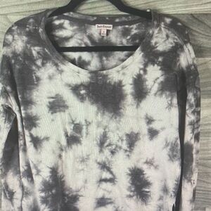 Juicy Couture Black & White Tie-Dye Ribbed Long Sleeve Top